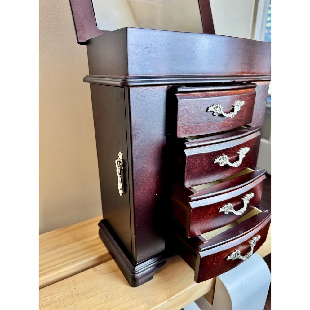 Vintage Wood Jewelry Box Romantic Whimsigoth Armoire‎ Tabletop Organizer